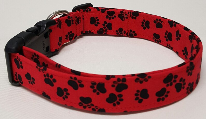 Dog collar red/blk paw prints paw prints paw print dog Etsy