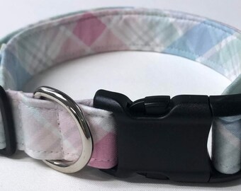 dog collar, pastel plaid, plaid, plaid dog collar, plaid collar, easter, spring, preppy