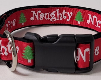 Dog Collar, Naughty or Nice, christmas, christmas dog collar, christmas collar, holiday, holiday dog collar, holiday collar, santa collar