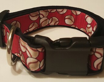 dog collar, red baseballs, baseball, baseball dog collar, baseball collar