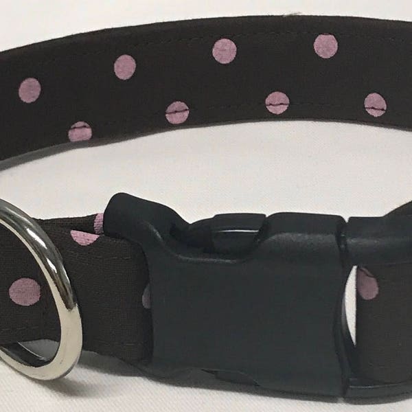 Dog Collar, Brown/PinkPolkaDot, Pink polka dot, polka dot dog collar, polka dot collar