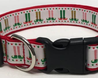 dog collar, elf feet, Christmas, Christmas dog collar, Christmas collar, holiday dog collar, holiday collar, Santa, Santa dog collar, elves