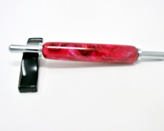 Handmade Double Needle Threader – Cherries Jubilee Inlace Acrylester with Chrome Hardware – For Hand & Machine Needles – Sewing Gift