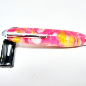 Handmade Tweezers with Carry Capsule–Strawberry Lemonade Inlace Acrylester & Chrome–Slant Tip for Beauty, Sewing and Crafting–Gift for Maker