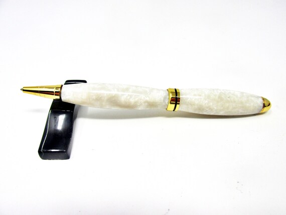 Handmade White Pearl Designer Ballpoint Pen With 24kt Gold Plating