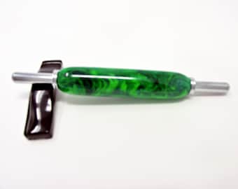 Handmade Double Needle Threader – Jungle Moss Inlace Acrylester with Chrome Hardware – For Hand & Machine Needles – Sewing Gift