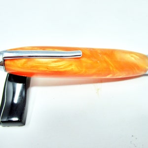 Handmade Tweezers with Carry Capsule–Tangerine and Gold Inlace Acrylester & Chrome–Slant Tip for Beauty, Sewing and Crafting–Gift for Maker