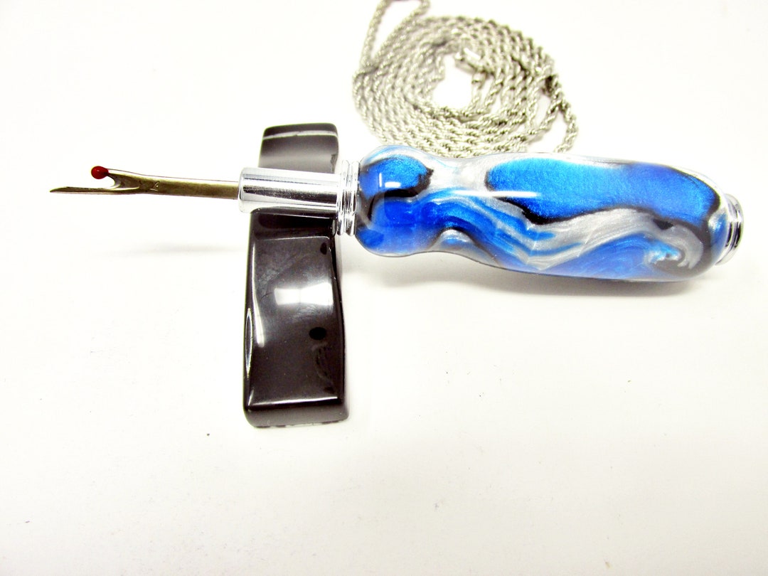 Handmade Blue Damascus Seam Ripper Necklace With 24kt Gold Etsy