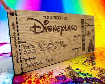 Engraved Keepsake Disney Ticket,  Custom Wooden Gift Certificate, Disney Suprise Gift, Disneyland Paris Ticket, Custom Disneyworld Ticket
