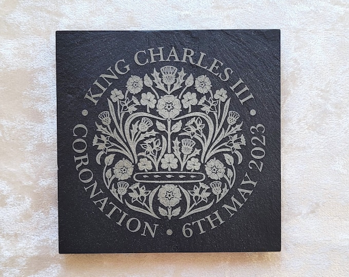King Charles III, Coronation Gift, Commemorative Slate Coaster, Royal Family, Queen Elizabeth,  Keepsake, London Memorabilia