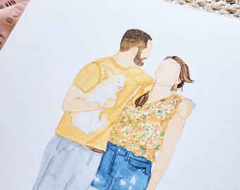 Custom Watercolor Portrait, Faceless Watercolor Painting, Custom Watercolor Portrait, Faceless Family Portrait, Personalized Family Portrait