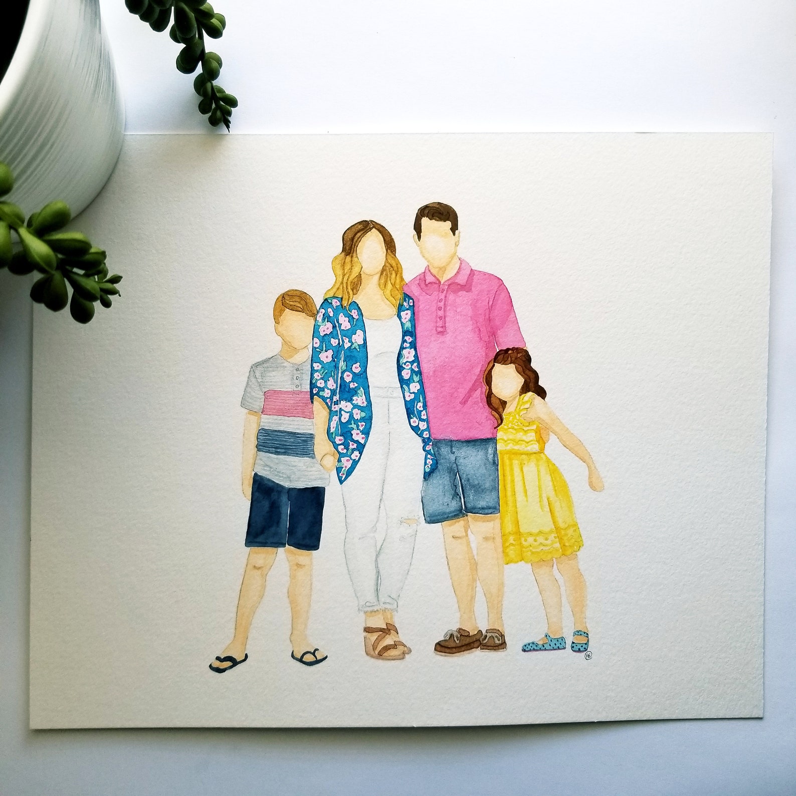 Family Watercolor Portrait Faceless Watercolor Portrait | Etsy