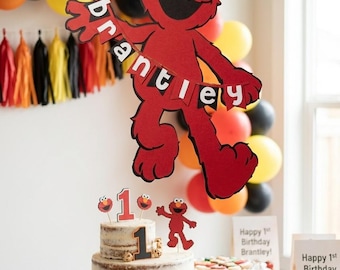 Personalized Elmo Cake Topper | Sesame Street Birthday Name Decoration