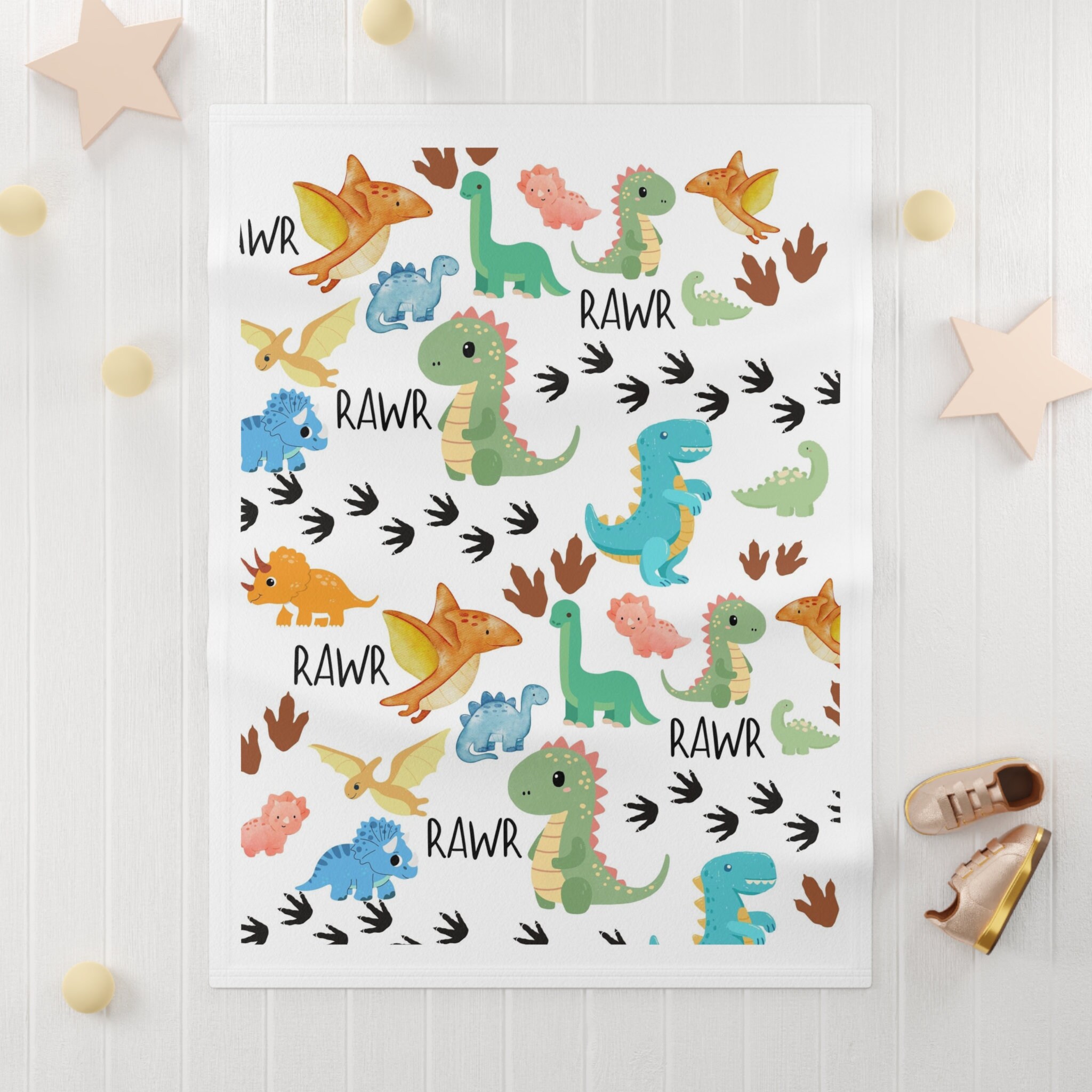 Cotton Knit Baby Blanket with Dinosaurs
