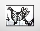 Original black and white modern abstract bird art A2 ink drawing