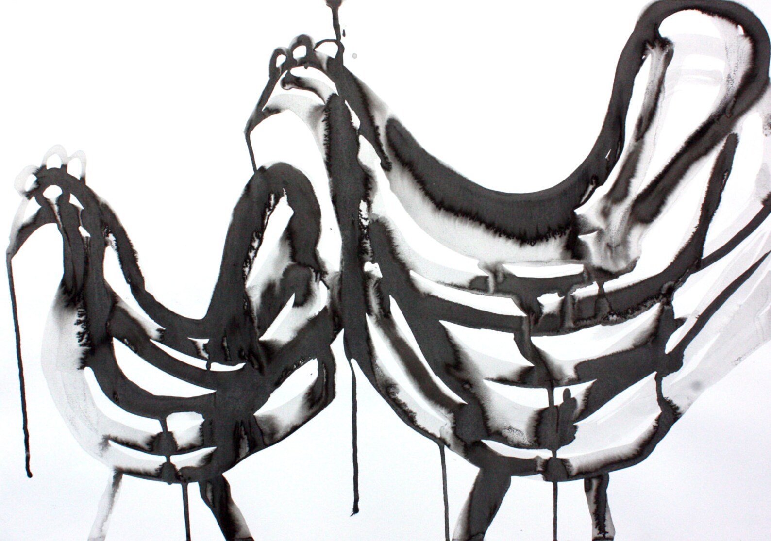 Black and White Modern Abstract Bird Art Original Ink Drawing Etsy