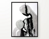 Motherhood abstract moder art portrait figurative art A2 drawing figures black and white contemporary minimalist art home decoration