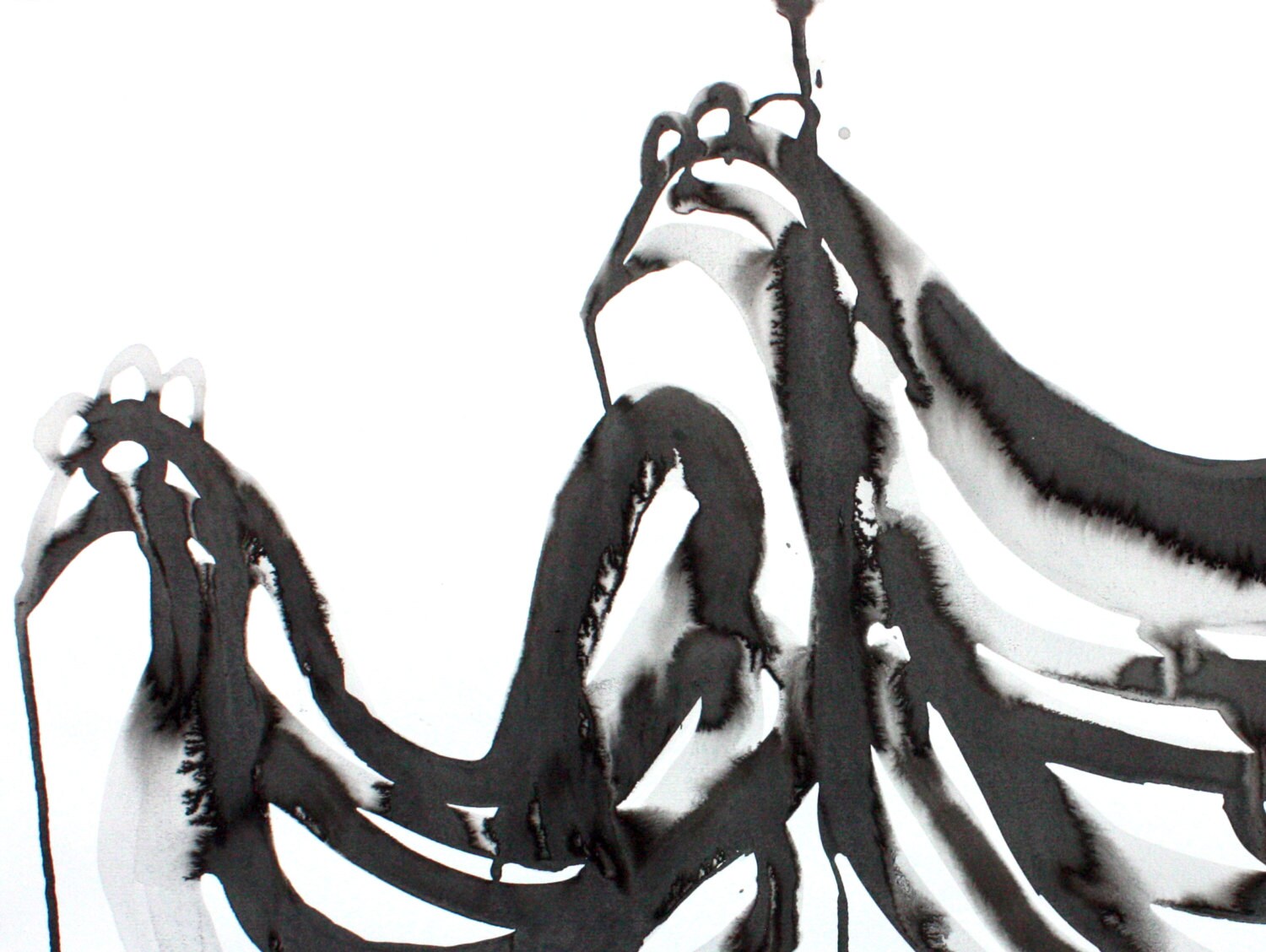 Black and White Modern Abstract Bird Art Original Ink Drawing Etsy