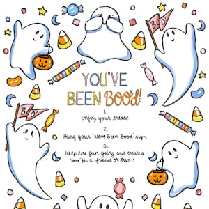 Downloadable Boo Bundle | Retro Blue and Orange Halloween Boo Signs | You’ve Been Boo’d Signs and Instructions | Halloween Activity Gift