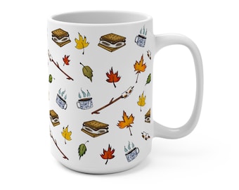 Happy Camper Coffee Mug: Campfire Smores Design