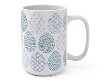 Preppy Easter Egg Mug: Coastal Spring Decor, 15oz Ceramic