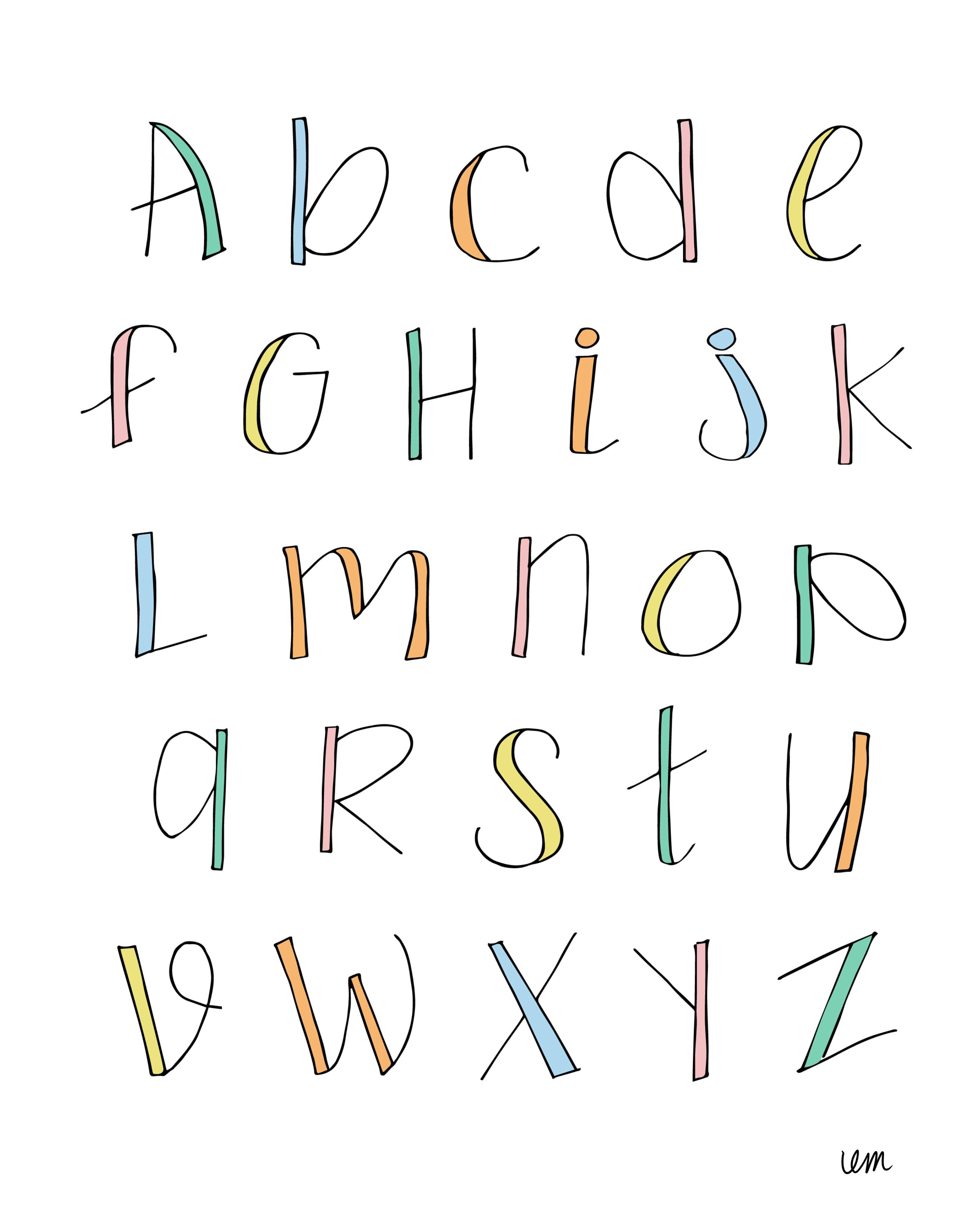 alphabet illustration print instant download abc print etsy
