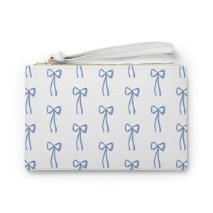Little Blue Bow Coquette Clutch; Something Blue Pouch, Classic Pencil Case, Purse Organizer, Bridal Shower Gift, Bachelorette Gift