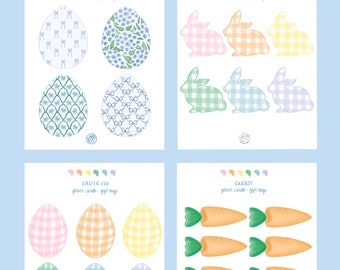 Easter Basket Tag Bundle: Gingham Bunnies, Floral Eggs (Instant Download)