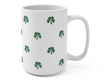 Painterly Four Leaf Clover Mug Shamrock Saint Patricks Day Irish Wedding