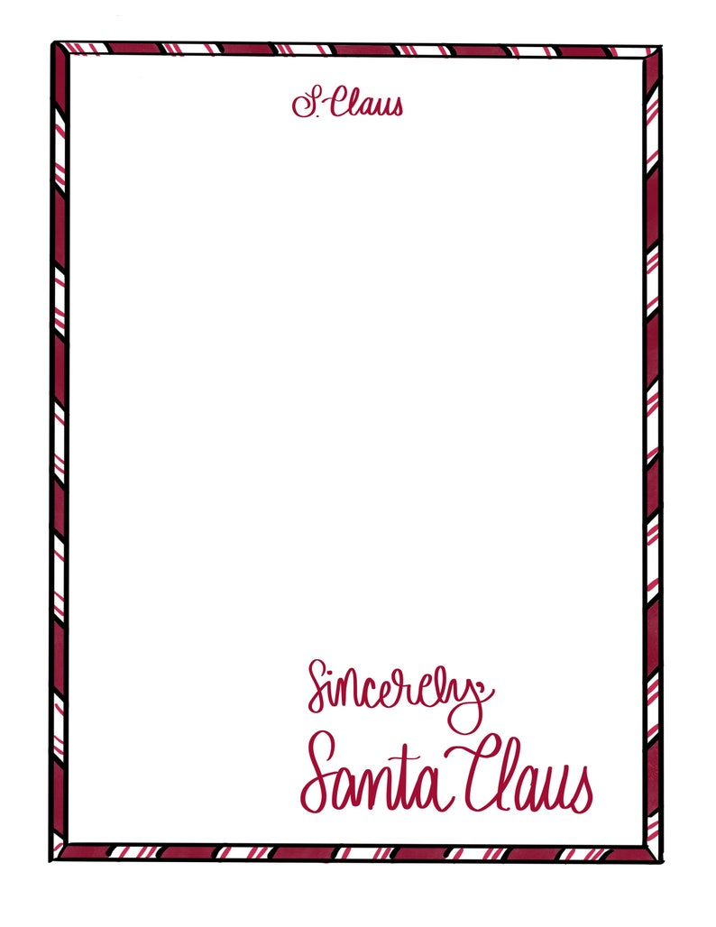 Classic Santa Letter Stationery With Candy Cane Border (digital ...