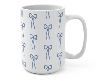 Little Bow Blue Mug, Something Blue Mug, Classic New England Preppy Mug, Mothers Day Gift for mom, coquette graduation gift