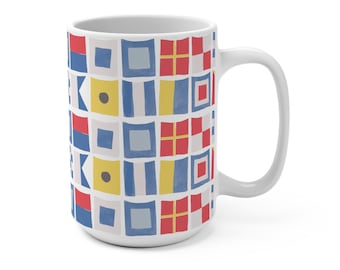 Watercolor Nautical Flag Coffee Mug - 15oz Ceramic Sailor Mug