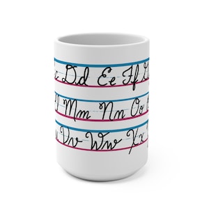 Tazza con alfabeto corsivo / Regalo per insegnanti in ceramica da 15 once