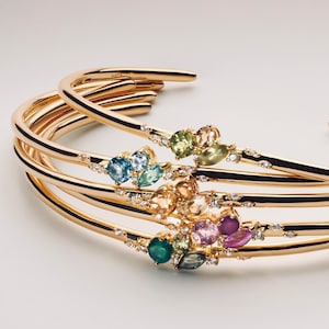 Birthstone Bangle Bracelet Garnet Amethyst Aquamarine Diamond Emerald Moonstone Ruby Peridot Sapphire Opal Citrine Blue Zircon Gemstone Cuff