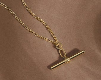 Minimalist Stacking 14K Yellow Gold Vermeil Sterling Silver T-Bar Fob Pendant Charm Necklace Chain