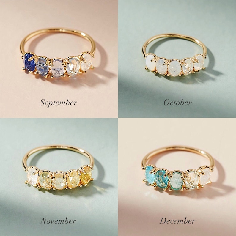 September November Rings Birthstone Ring Wedding Engagement Band Garnet Amethyst Aquamarine ...