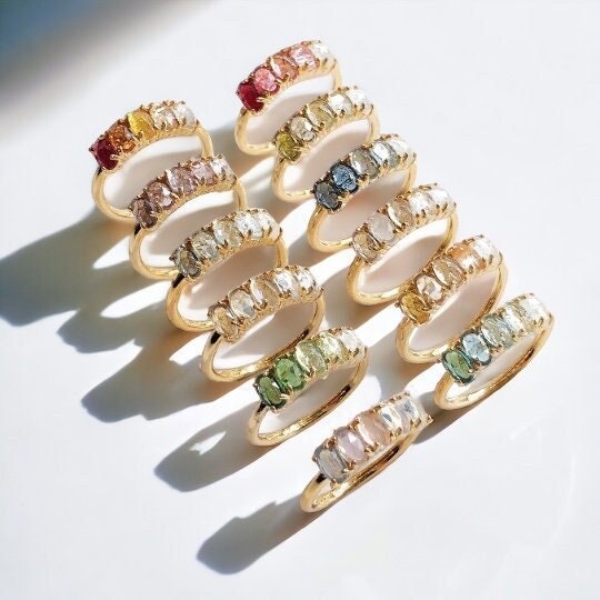 Birthstone Ring Wedding Engagement Band Garnet Amethyst Aquamarine