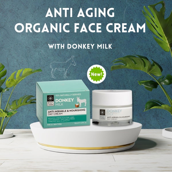 Anti-Aging Face Cream with Donkey Milk, Hippophae Oil, Olive Oil, Hyaluronic Acid - Organic Anti-Wrinkle Day Cream Moisturizer