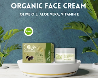 Olive Oil Face Cream with  Aloe Vera, Vitamin E, Hyaluronic Acid - 50ml Anti-Aging & Moisturizing Daily Skincare