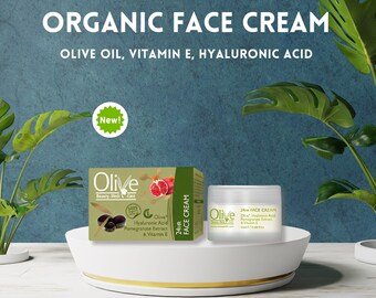 Olivenöl-Gesichtscreme mit Vitamin E, Hyaluronsäure, Granatapfelextrakt - 50 ml Anti-Aging-Feuchtigkeitscreme