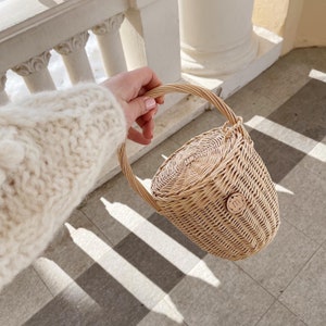 Straw bucket bag, Jane Birkin basket bag, Boho basket bag in vintage style,  French basket handbag, Wicker bucket bag 44803 in online supermarket