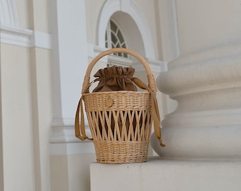 Wicker summer basket, straw bag, wicker handbag , summer beach bag, Petunia