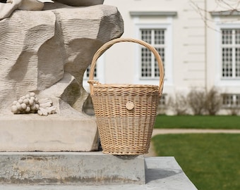 Jane Birkin basket with lid, wicker round basket for women, summer straw beach tote, romantic shopper, handwoven vacation bag, gift for her