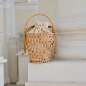 Wicker picnic basket, french market bag, wicker handbag , summer bag, beach bag, straw bag, Petunia