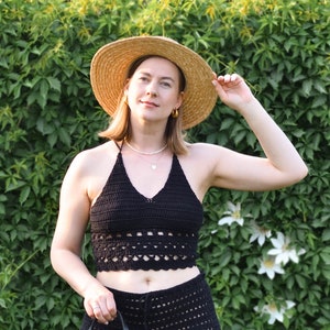 Handmade crochet cotton top for women, knitted crop bralette, tie back detail blouse, sleeveless tank top, aesthetic sustainable apparel