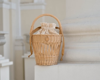 Wicker picnic basket, french market bag, wicker handbag , summer bag, beach bag, straw bag, Petunia