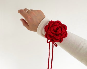 Hand crochet flower accessory for women girl, handmade tie summer choker, knitted necklace, spring clothing, bachelorette party, bechwear