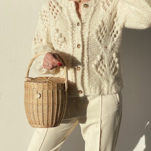 Spring wicker basket with lid, straw bag, summer beach purse, Jane Birkin style, Daisy M