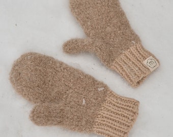 Gants en laine d’alpaga faits à la main en boucle pour femmes, mitaines épaisses tricotées moelleuses pour hommes, chauffe-mains confortable, après-ski, accessoires d’hiver esthétiques