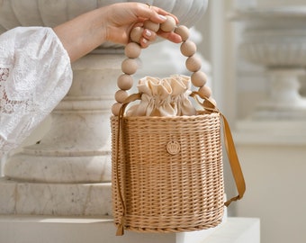 Wicker basket Corn with wooden handle, handbag wicker bag, summer bag, beach bag, straw bag, Jane Birkin basket, straw basket